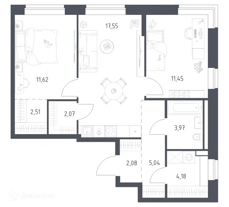 2-комнатная квартира 60.47 м² Литературный квартал