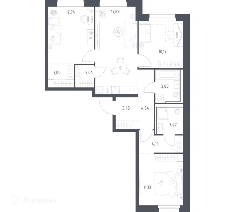 3-комнатная квартира 76.45 м² Литературный квартал