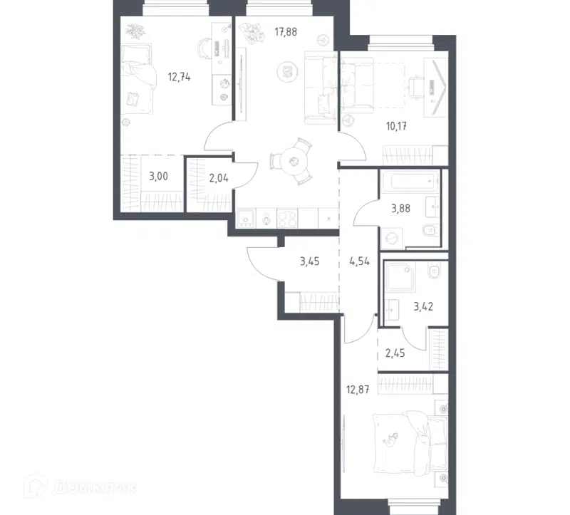 3-комнатная квартира 76.44 м² Литературный квартал