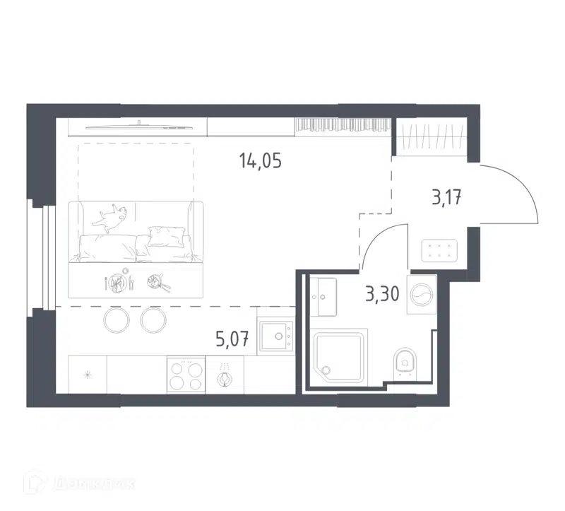 Студия 25.59 м² Квартал Строгино