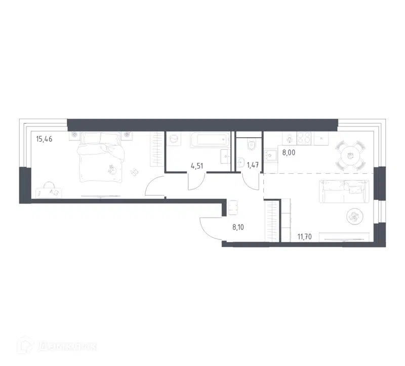 1-комнатная квартира 49.24 м² Квартал Строгино