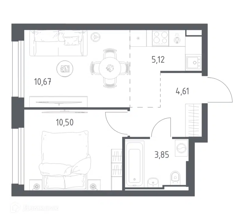 1-комнатная квартира 34.75 м² Квартал Строгино
