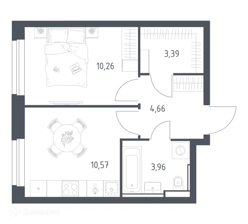 1-комнатная квартира 32.84 м² Квартал Строгино
