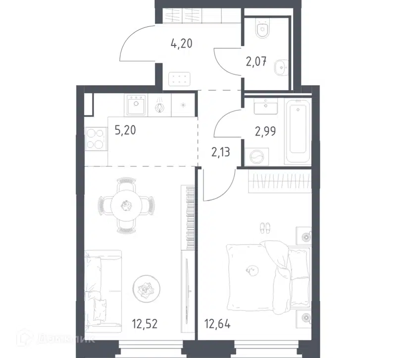 1-комнатная квартира 41.75 м² Квартал Строгино