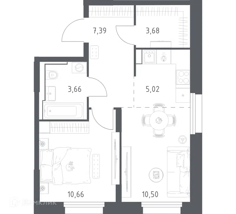 1-комнатная квартира 40.91 м² Квартал Строгино