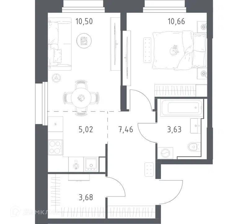 1-комнатная квартира 40.95 м² Квартал Строгино