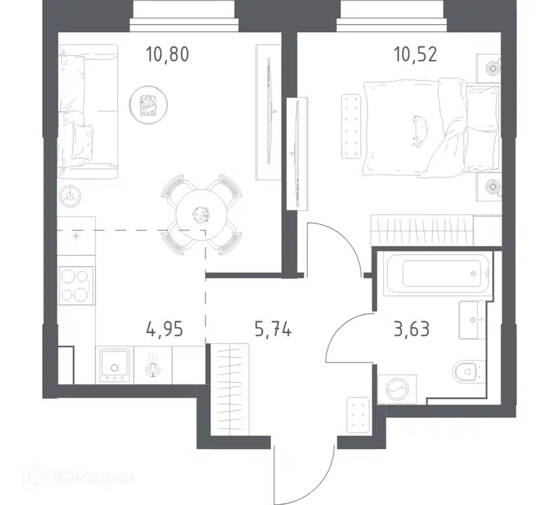 1-комнатная квартира 35.64 м² Квартал Строгино