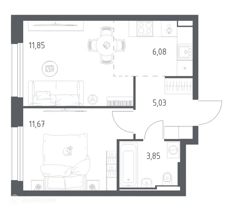 1-комнатная квартира 38.48 м² Квартал Строгино