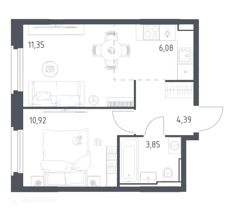 1-комнатная квартира 36.59 м² Квартал Строгино