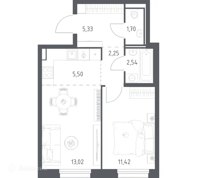 1-комнатная квартира 41.76 м² Квартал Строгино