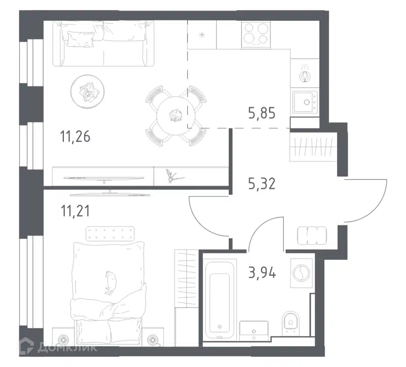 1-комнатная квартира 37.58 м² Квартал Строгино