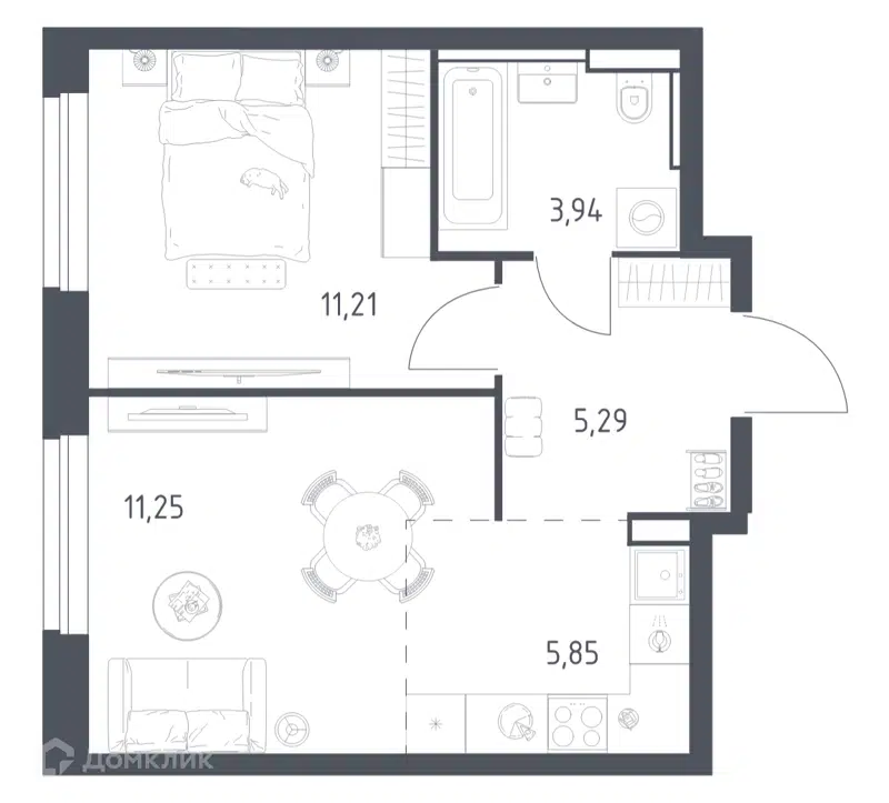 1-комнатная квартира 37.54 м² Квартал Строгино