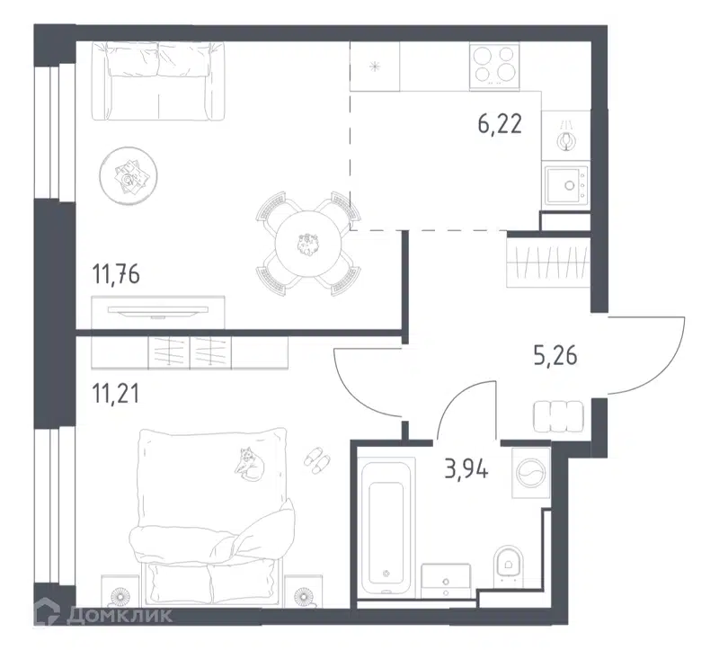 1-комнатная квартира 38.39 м² Квартал Строгино
