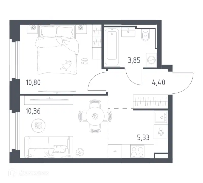 1-комнатная квартира 34.74 м² Квартал Строгино