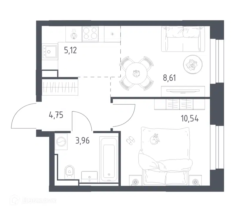 1-комнатная квартира 32.98 м² Квартал Строгино