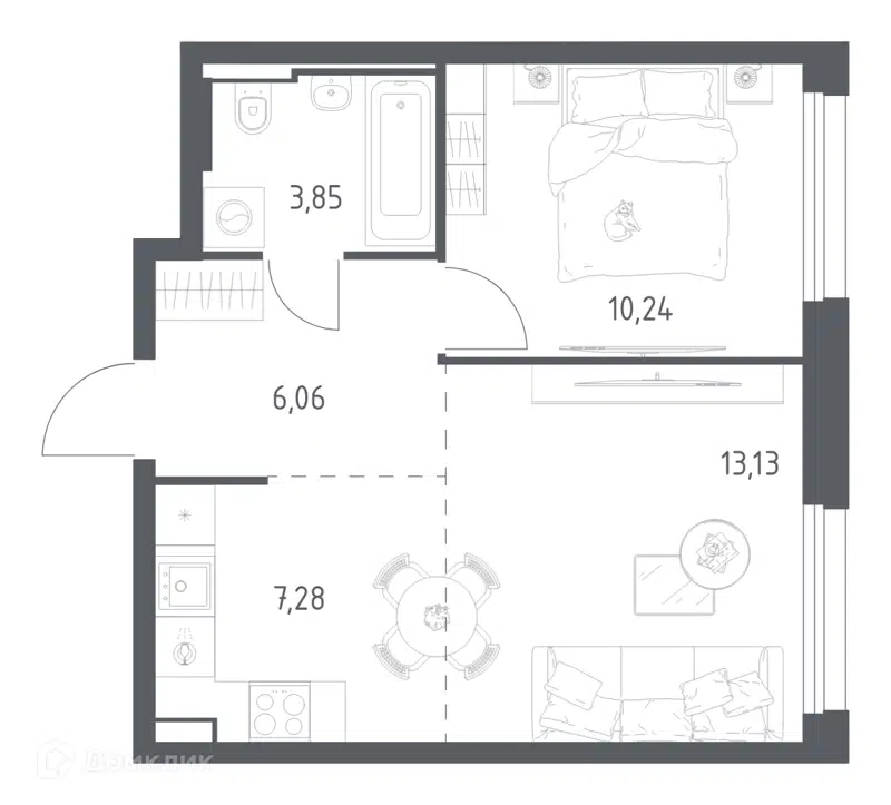 1-комнатная квартира 40.56 м² Квартал Строгино