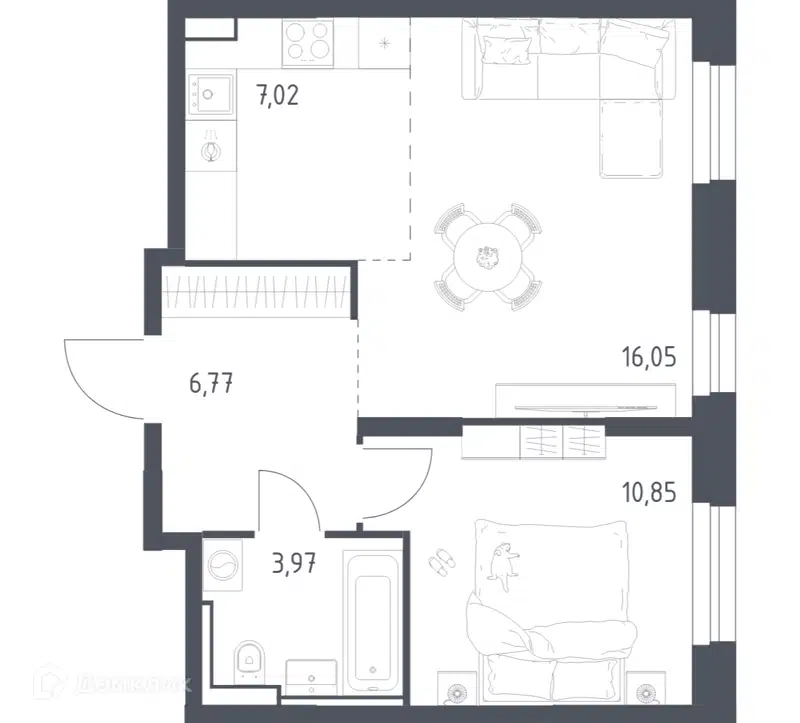 1-комнатная квартира 44.66 м² Квартал Строгино