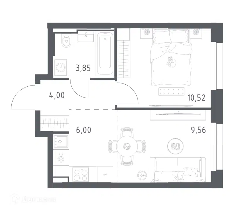 1-комнатная квартира 33.93 м² Квартал Строгино