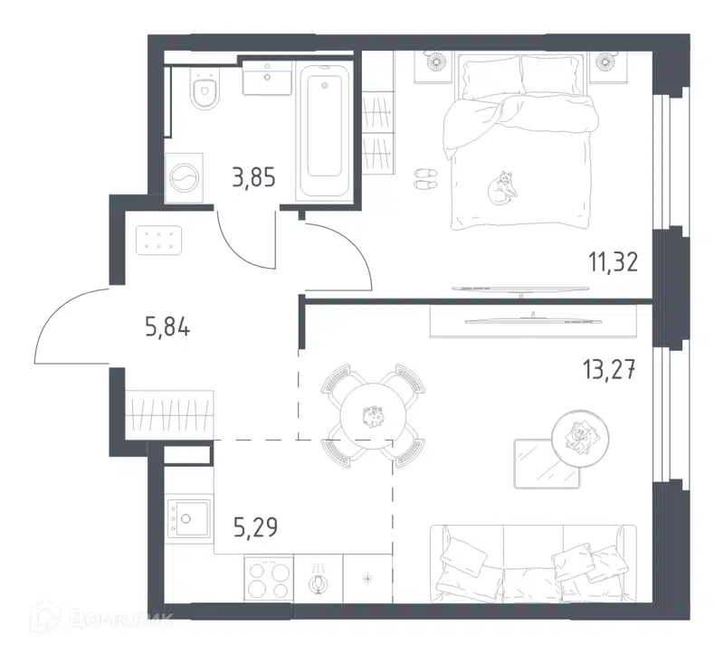 1-комнатная квартира 39.57 м² Квартал Строгино