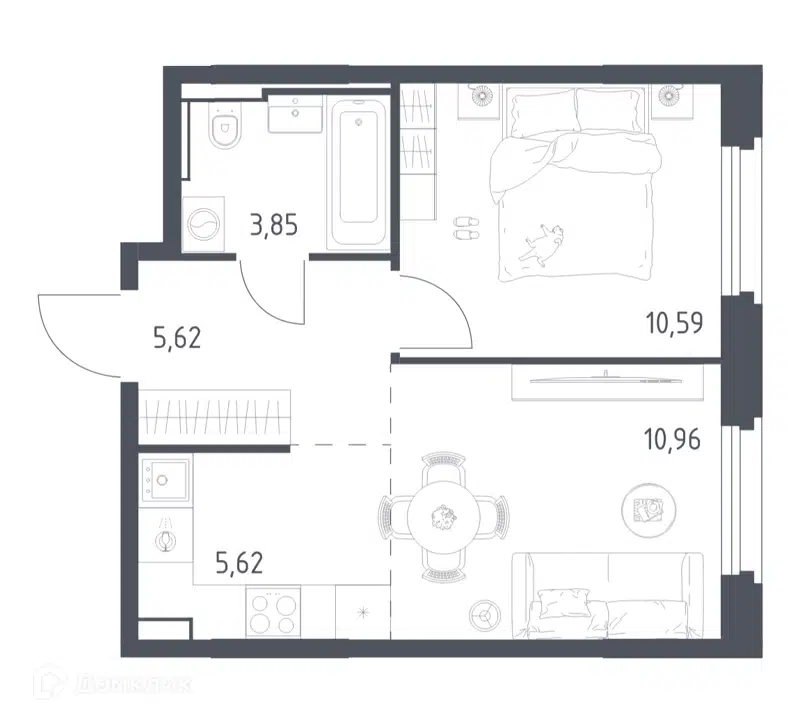 1-комнатная квартира 36.64 м² Квартал Строгино