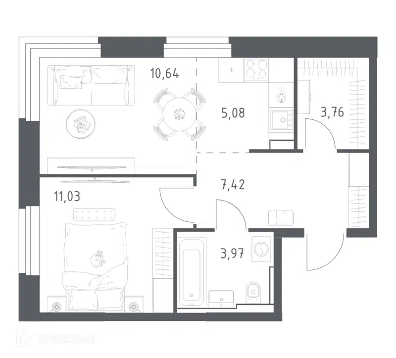 1-комнатная квартира 41.9 м² Квартал Строгино