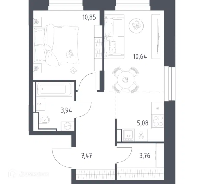 1-комнатная квартира 41.74 м² Квартал Строгино