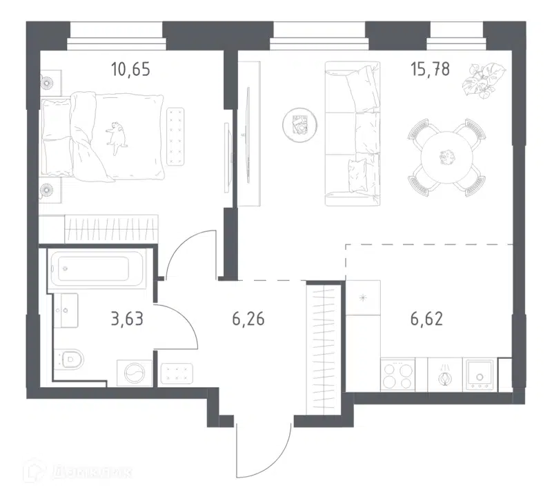 1-комнатная квартира 42.94 м² Квартал Строгино