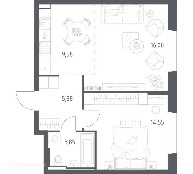 1-комнатная квартира 49.86 м² Квартал Строгино