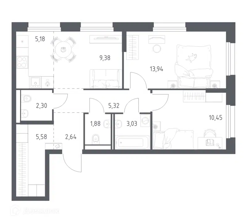 2-комнатная квартира 59.7 м² Квартал Строгино