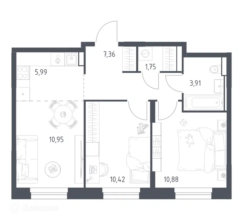 2-комнатная квартира 51.26 м² Квартал Строгино