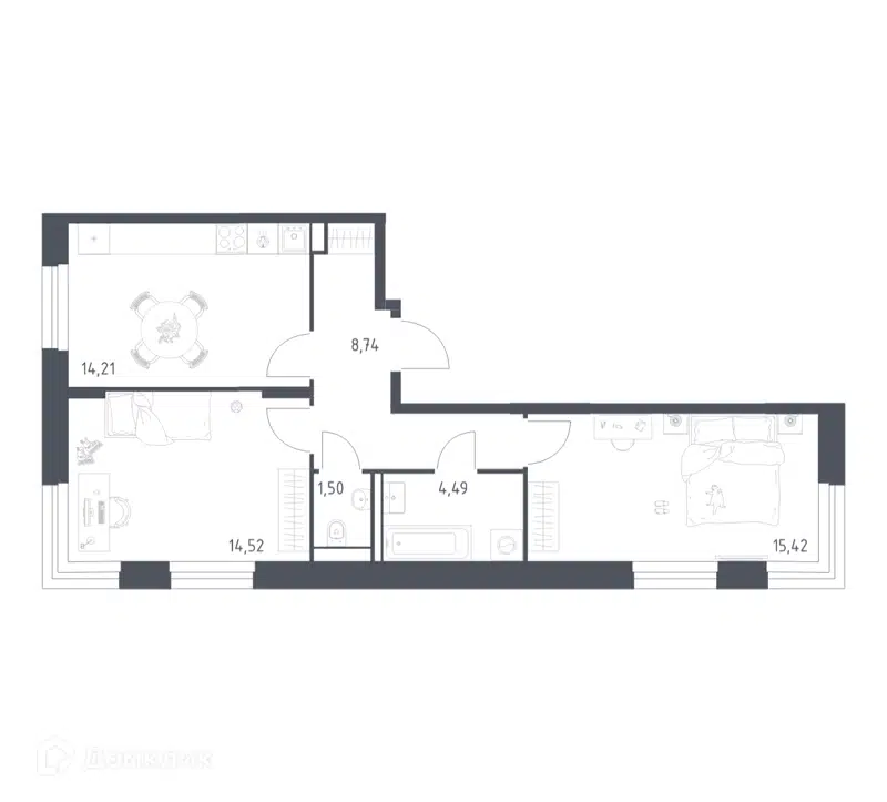 2-комнатная квартира 58.88 м² Квартал Строгино