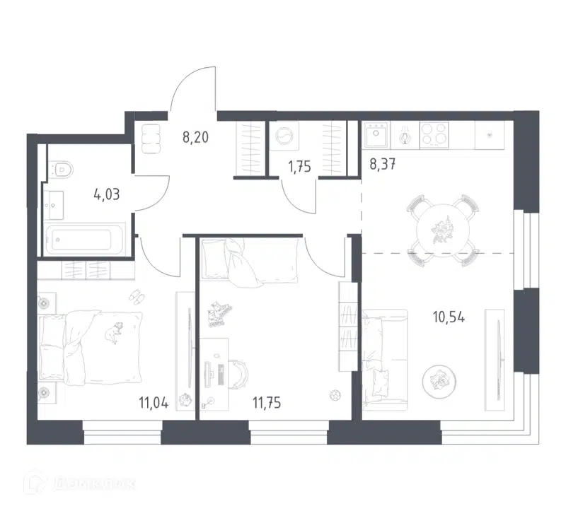 2-комнатная квартира 55.68 м² Квартал Строгино