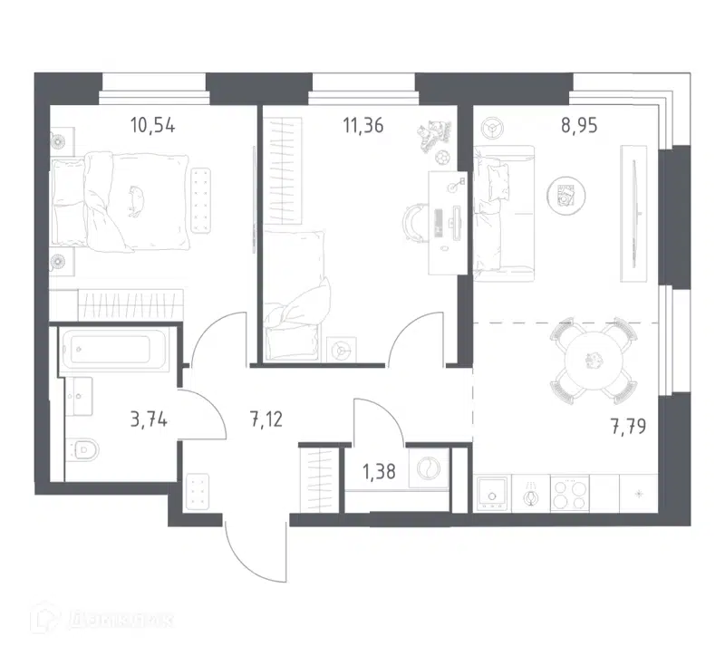 2-комнатная квартира 50.88 м² Квартал Строгино