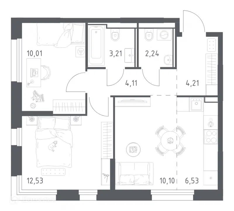 2-комнатная квартира 52.94 м² Квартал Строгино
