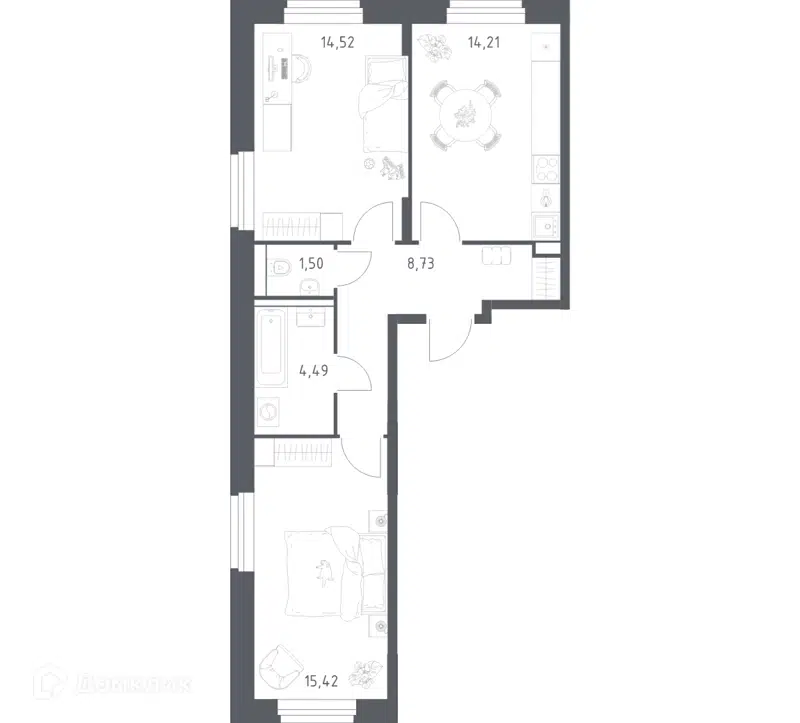 2-комнатная квартира 58.87 м² Квартал Строгино