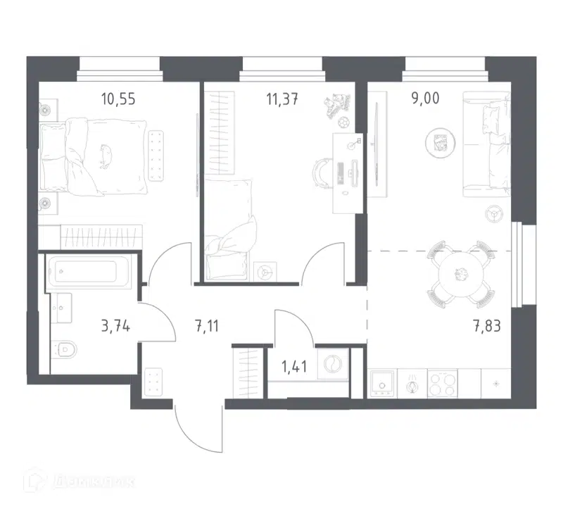 2-комнатная квартира 51.01 м² Квартал Строгино