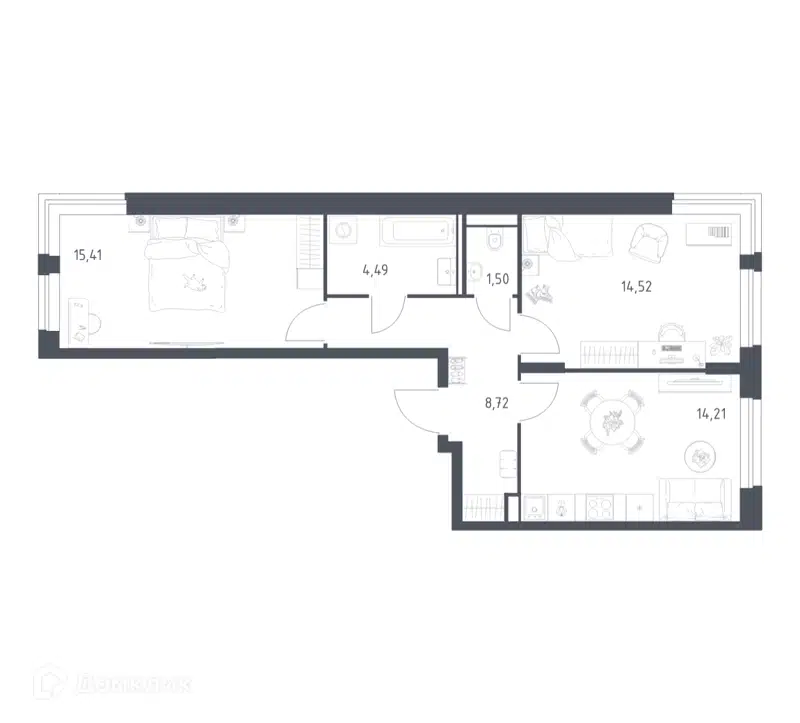 2-комнатная квартира 58.85 м² Квартал Строгино