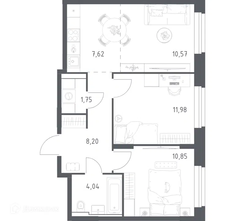 2-комнатная квартира 55.01 м² Квартал Строгино
