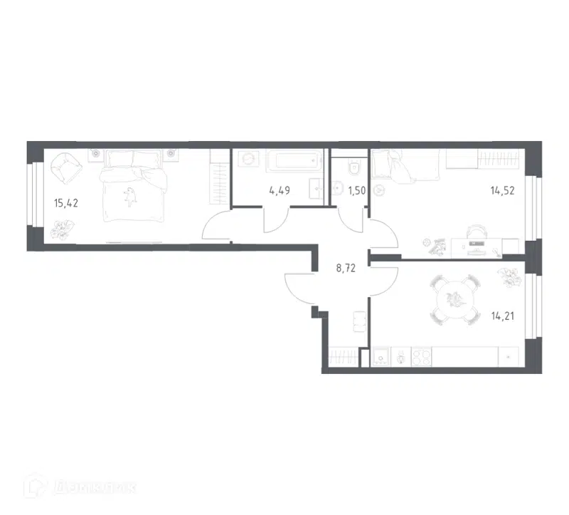 2-комнатная квартира 58.86 м² Квартал Строгино