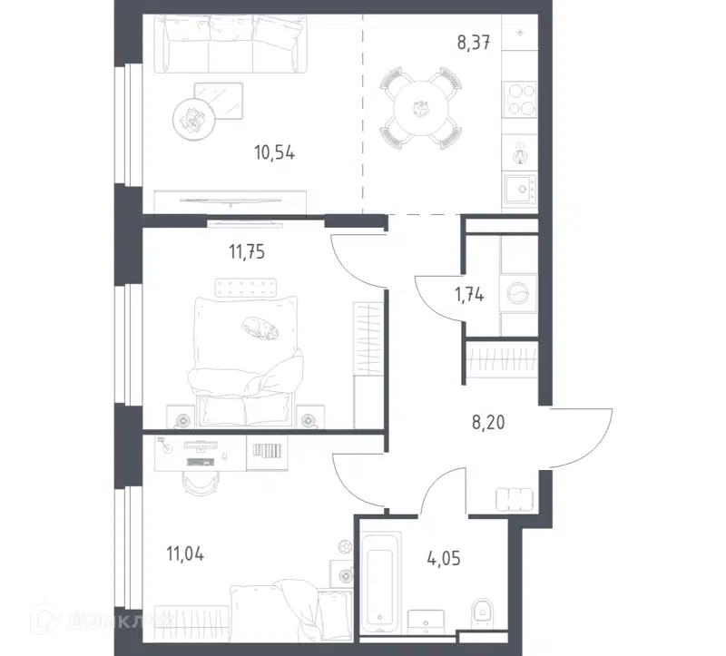 2-комнатная квартира 55.69 м² Квартал Строгино