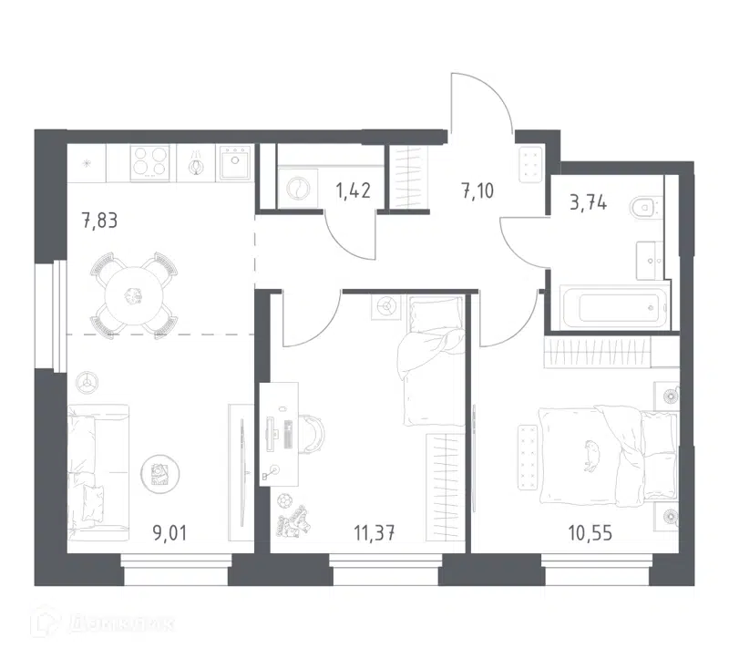 2-комнатная квартира 51.02 м² Квартал Строгино