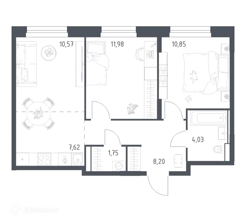 2-комнатная квартира 55 м² Квартал Строгино