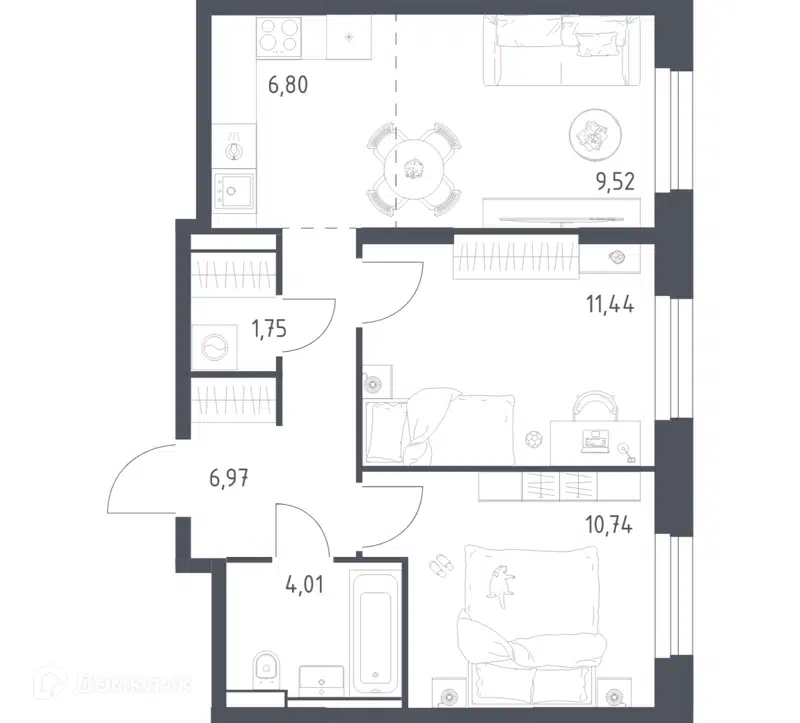 2-комнатная квартира 51.23 м² Квартал Строгино