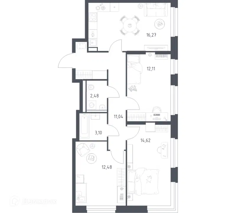 3-комнатная квартира 72.1 м² Квартал Строгино