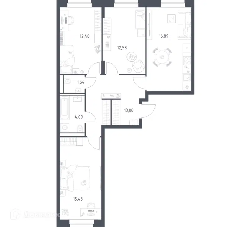 3-комнатная квартира 76.17 м² Квартал Строгино