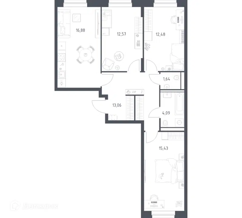 3-комнатная квартира 76.06 м² Квартал Строгино