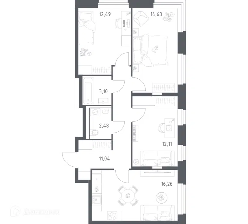 3-комнатная квартира 72.11 м² Квартал Строгино