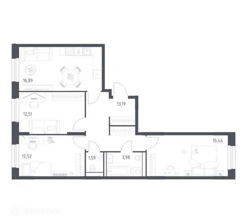 3-комнатная квартира 76.14 м² Квартал Строгино