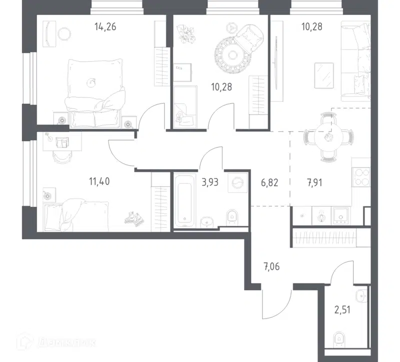 3-комнатная квартира 74.45 м² Квартал Строгино