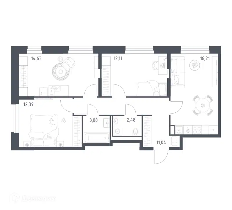 3-комнатная квартира 71.94 м² Квартал Строгино